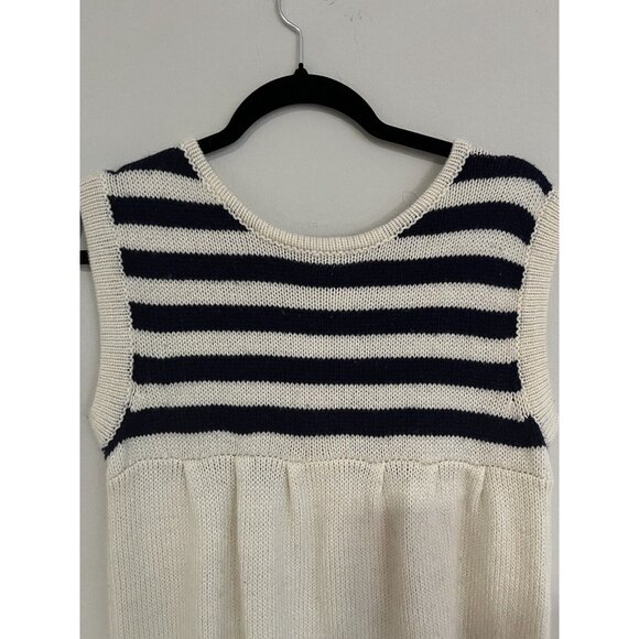 Sleeveless Sweater Dress Size Medium Knit Tunic Wool Blend White And Blue Stripe - Picture 8 of 14